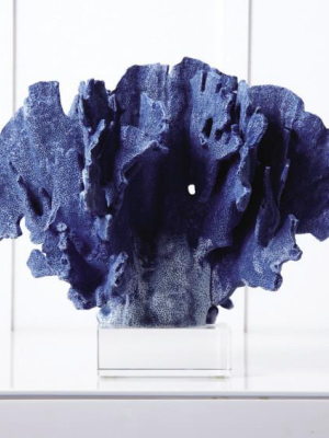 Blue Coral Sculpture On Glass Base