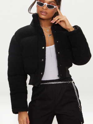 Black Borg Bubble Cropped Bomber Jacket