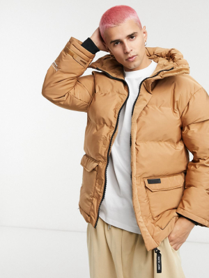 Sixth June Oversized Puffer Jacket With Pocket Detail In Camel