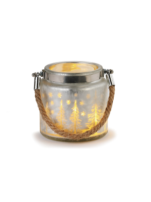 Demdaco Lit Woodland Scene Glass Jar, Small Brown