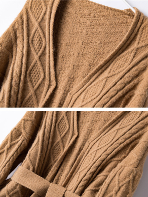 'cola' Cable Knit Belted Open Cardigan (2 Colors)