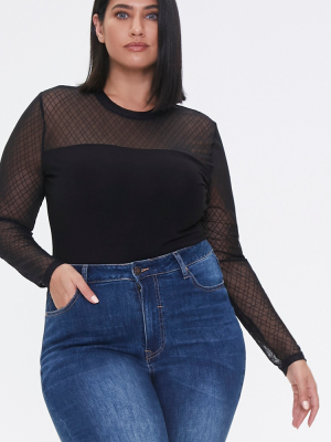 Plus Size Sheer-sleeve Bodysuit