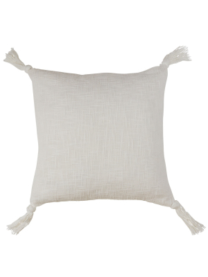 Solid Tasseled Oversize Square Throw Pillow Cream - Saro Lifestyle