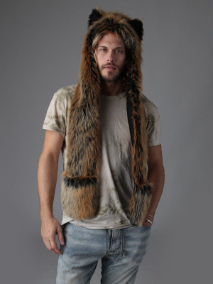 Red Wolf Faux Fur Hood  | Men's