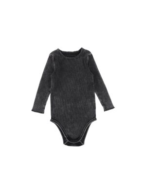 Lil Legs Ribbed Long Sleeve Onesie - Black Wash