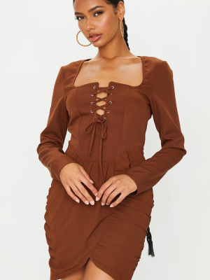 Chocolate Lace Up Front Detail Long Sleeve...