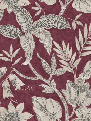 Rainforest Leaves Wallpaper In Cranberry And Stone From The Boho Rhapsody Collection By Seabrook Wallcoverings