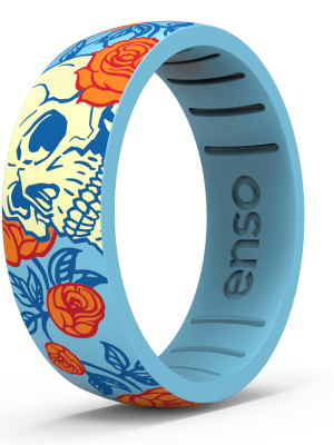 Emblem Silicone Ring - Rose Skull Blue
