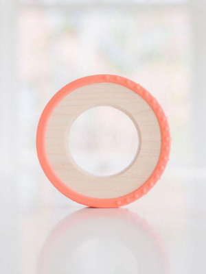 Silicone-wrapped Wood Ring Teether - Salmon