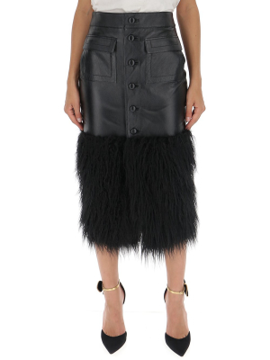 Saint Laurent Faux-fur Trimmed Front Slit Skirt