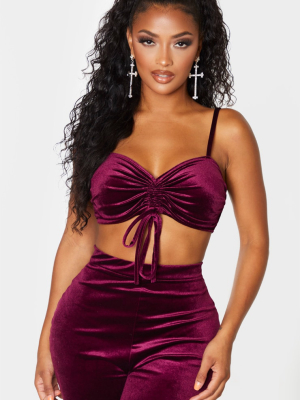 Shape Burgundy Velvet Ruched Front Crop Top