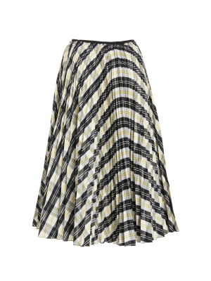 Pleated Tartan-plaid Crepe Skirt