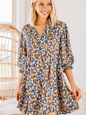 Dance For Hours Navy Blue Ditsy Floral Dress