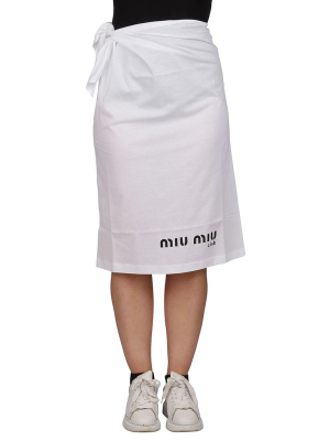 Miu Miu Logo Printed Tied Waist Skirt