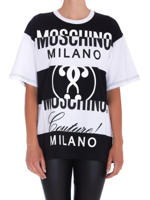 Moschino Logo Print Striped Crewneck T-shirt