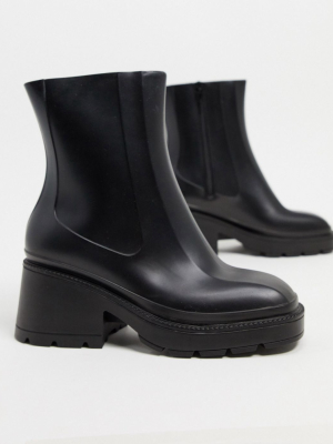 Asos Design Grounded Heeled Rain Boots In Black