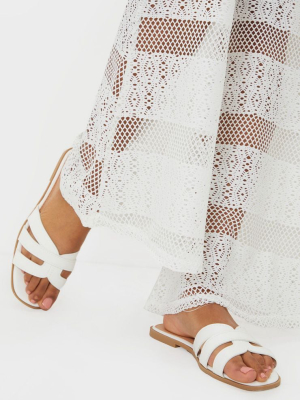 White Cross Strap Mule Flat Sandals