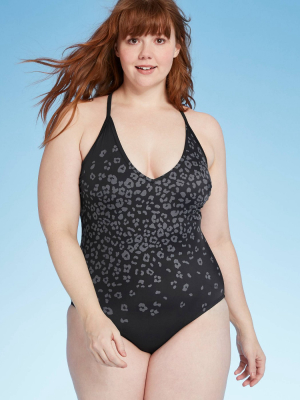 Women's Medium Coverage Animal Print One Piece Swimsuit - Kona Sol™ Black