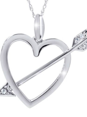 Pompeii3 14k White Gold Diamond Heart & Arrow Dangle Pendant