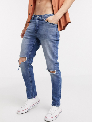 New Look Skinny Ripped Knee Jeans In Blue