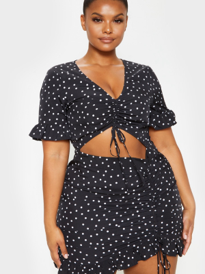 Plus Black Polka Dot Ruched Detail Cut Out...