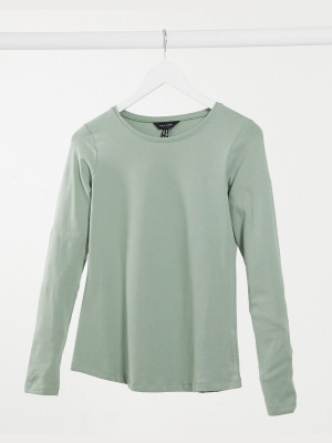 New Look Long Sleeve Crew Neck Top In Green