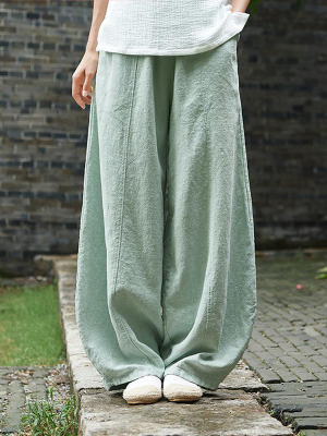 Plus Size - Women Cotton Linen Wide Leg Lantern Pants