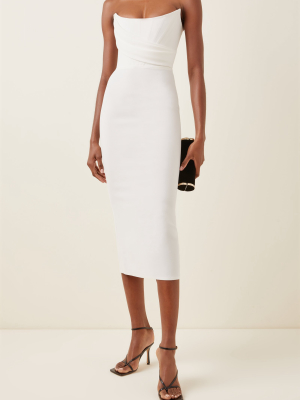 Exclusive Ryland Draped Stretch Crepe Strapless Midi Dress