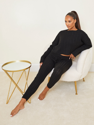 Black Cable Knit Sweater & Legging Set