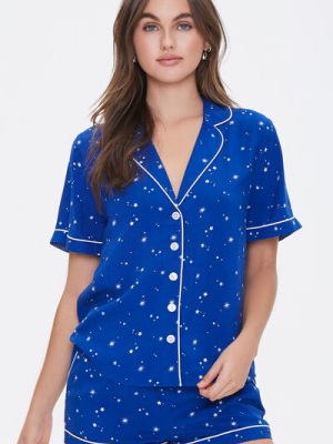 Star Print Pajama Shirt & Shorts Set