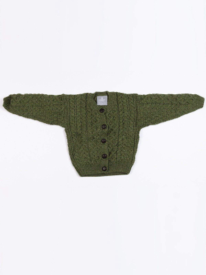 Kids Aran Cardigan In Green