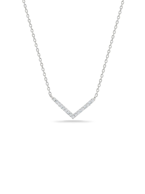 Tiny Pave V Necklace In Silver