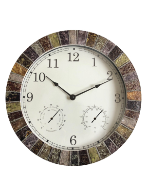 13.8"h Weather Monitoring Indoor/outdoor Decorative Stone Clock - Backyard Expressions