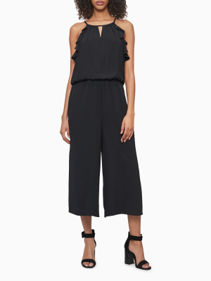 Solid Ruffle Keyhole Jumpsuit