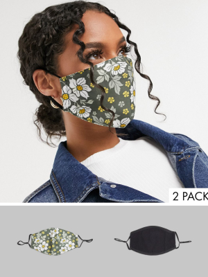 Designb London 2 Pack Face Covering With Adjustable Straps In Black And Floral Print