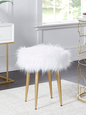 Round Faux Fur Stool Gold - Silverwood