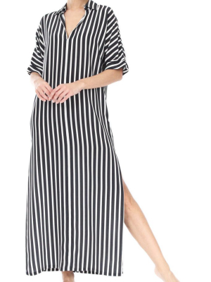 Striped Silk Crepe De Chine Caftan