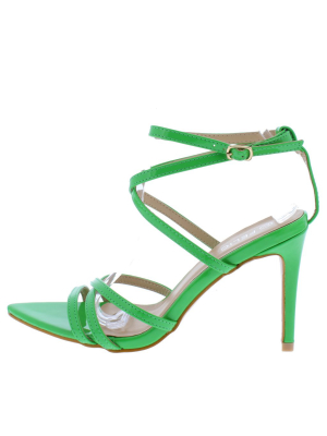 Ellis102 Green Strappy Pointed Open Toe Ankle Strap Heel