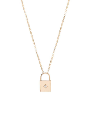 14k Star Set Diamond Padlock Necklace