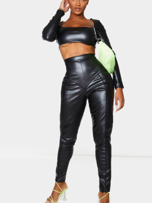 Shape Black Pu High Waist Panelled Leggings