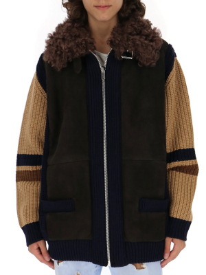 Miu Miu Shearling Collar Zipped Jacket