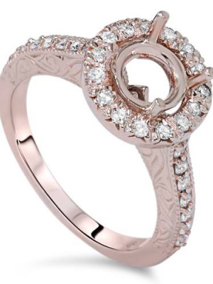 Pompeii3 1/3ct Vintage Halo Diamond Ring Setting 14k Rose Gold