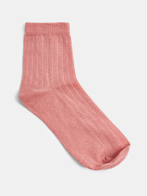 Rose Pink Glitter Ribbed Socks