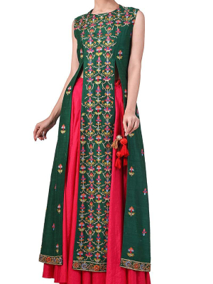 Front High-slit Embroidered Kurta & Skirt