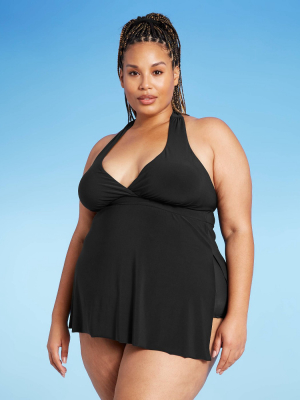 Women's Plus Size Halter Swim Dress - Aqua Green® Black