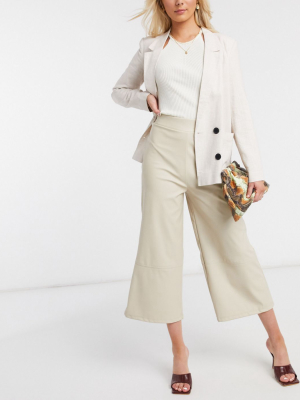 Asos Design Leather Look Culotte Pants In Cream