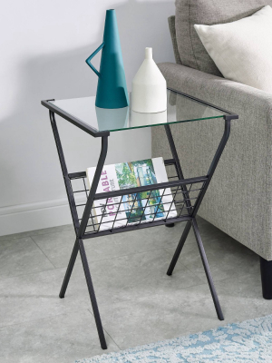 Modern Metal & Glass Side Table With Magazine Holder Black - Saracina Home