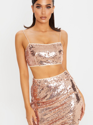 Rose Gold Sequin Detail Mini Skirt