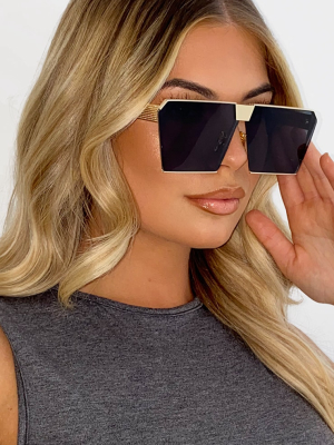 Gold Frame Black Lens Square Sunglasses