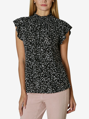 Adrienne Vittadini Short Sleeve Blouse With Smocked Neck